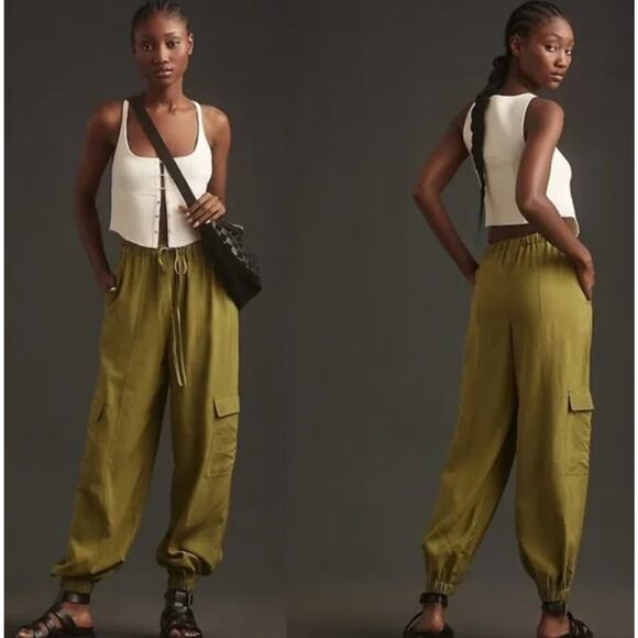 NWT Anthropologie Moss Green Cargo Parachute Pants-XS - Picture 1 of 3